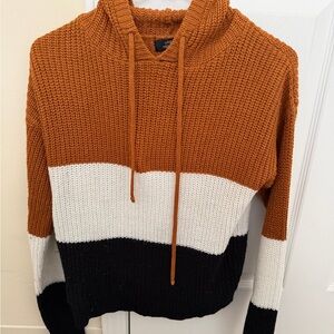 Urban Heritage Tri-Tone Hooded Sweater - Brown, White, Black